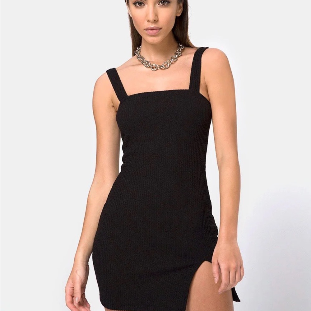 NWT motel rocks pendan black rib mini dress